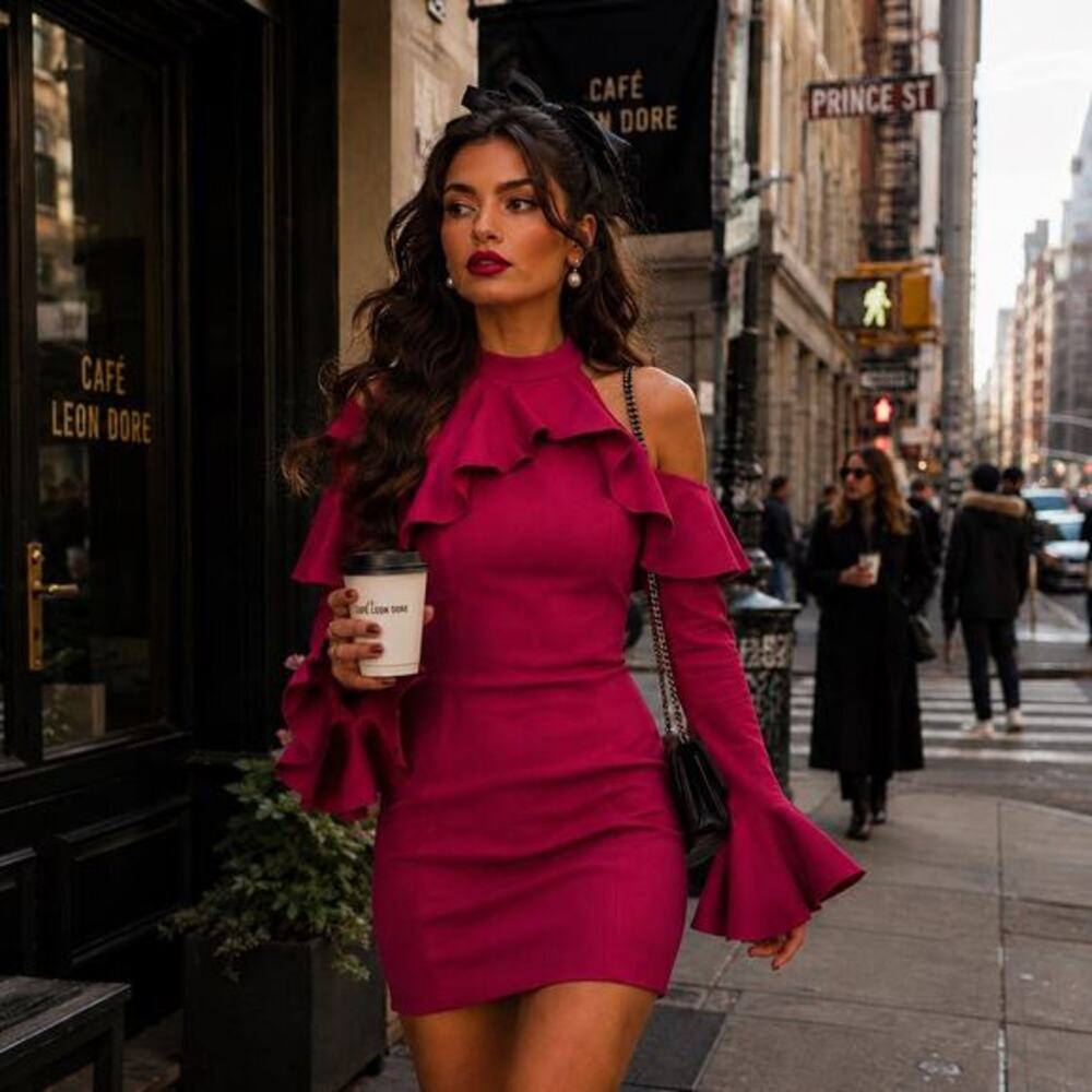 Free People Ruffle Cold Shoulder Mini Dress Bell Sleeve Coquette Siren Romantic